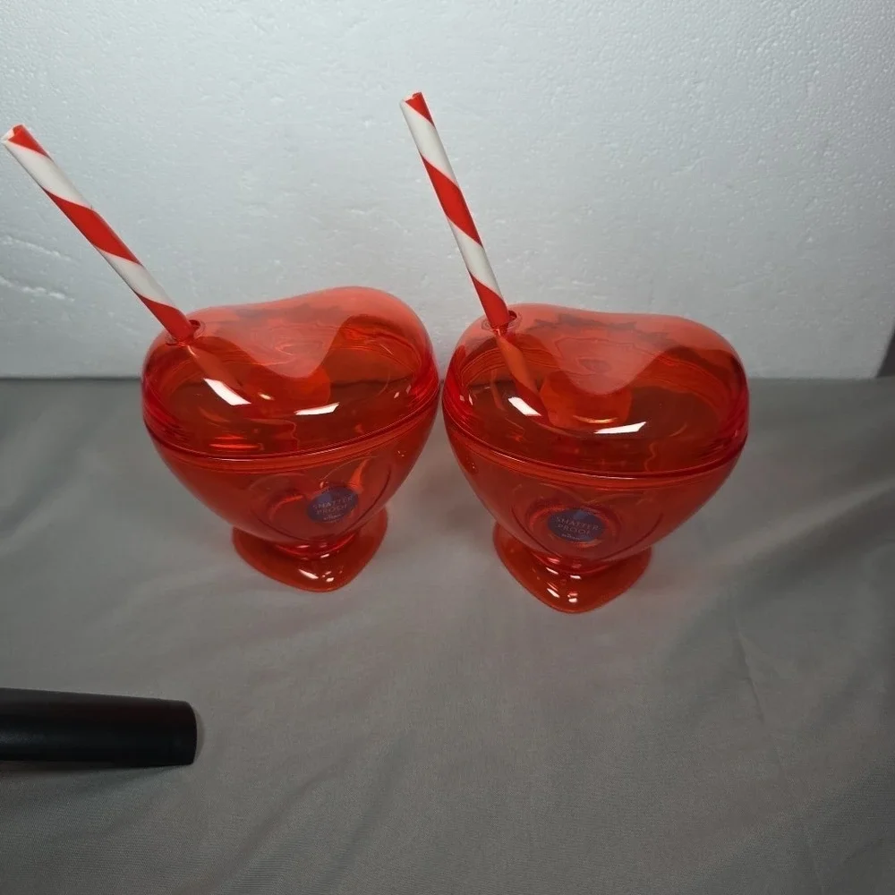 Target Figural Heart Tumbler Set of 2 Red BPA Free With Straws‎